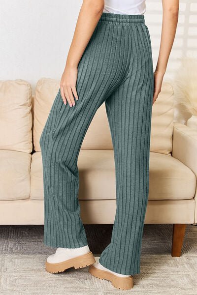 Basic Bae Full Size Ribbed Drawstring Hood Top and Straight Pants Set - Loulou Boutique