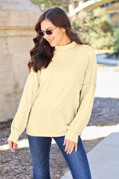 Basic Bae Full Size Ribbed Exposed Seam Mock Neck Knit Top - Loulou Boutique
