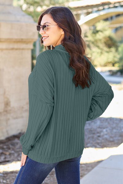 Basic Bae Full Size Ribbed Exposed Seam Mock Neck Knit Top - Loulou Boutique