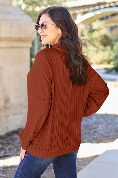 Basic Bae Full Size Ribbed Exposed Seam Mock Neck Knit Top - Loulou Boutique