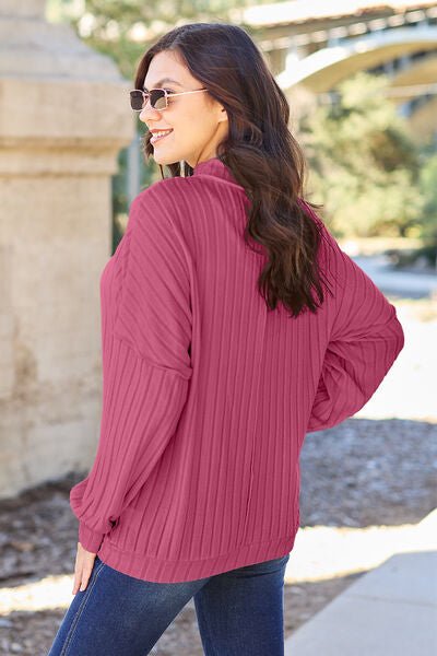 Basic Bae Full Size Ribbed Exposed Seam Mock Neck Knit Top - Loulou Boutique