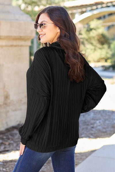 Basic Bae Full Size Ribbed Exposed Seam Mock Neck Knit Top - Loulou Boutique