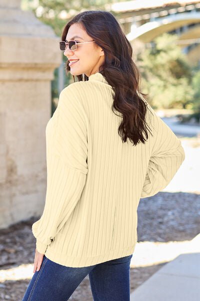 Basic Bae Full Size Ribbed Exposed Seam Mock Neck Knit Top - Loulou Boutique