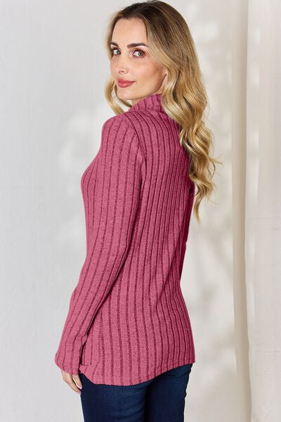 Basic Bae Full Size Ribbed Mock Neck Long Sleeve T-Shirt - Loulou Boutique