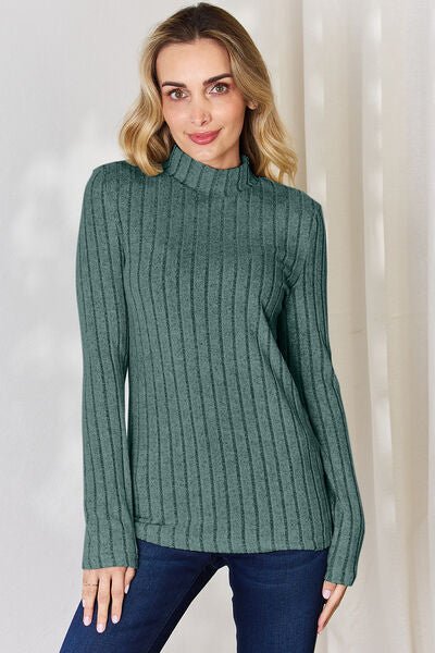 Basic Bae Full Size Ribbed Mock Neck Long Sleeve T-Shirt - Loulou Boutique