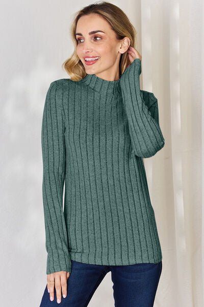 Basic Bae Full Size Ribbed Mock Neck Long Sleeve T-Shirt - Loulou Boutique