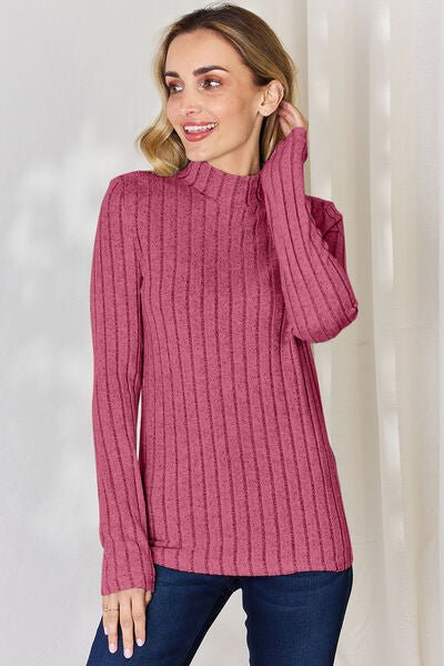 Basic Bae Full Size Ribbed Mock Neck Long Sleeve T-Shirt - Loulou Boutique