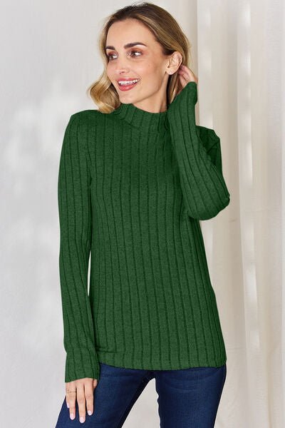 Basic Bae Full Size Ribbed Mock Neck Long Sleeve T-Shirt - Loulou Boutique