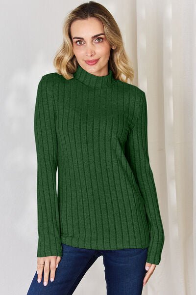 Basic Bae Full Size Ribbed Mock Neck Long Sleeve T-Shirt - Loulou Boutique