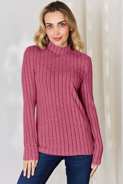 Basic Bae Full Size Ribbed Mock Neck Long Sleeve T-Shirt - Loulou Boutique