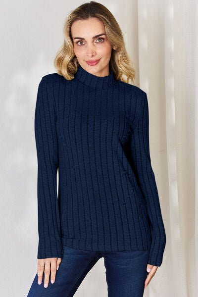 Basic Bae Full Size Ribbed Mock Neck Long Sleeve T-Shirt - Loulou Boutique