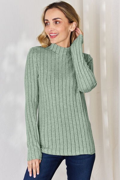 Basic Bae Full Size Ribbed Mock Neck Long Sleeve T-Shirt - Loulou Boutique