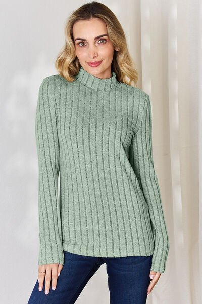 Basic Bae Full Size Ribbed Mock Neck Long Sleeve T-Shirt - Loulou Boutique