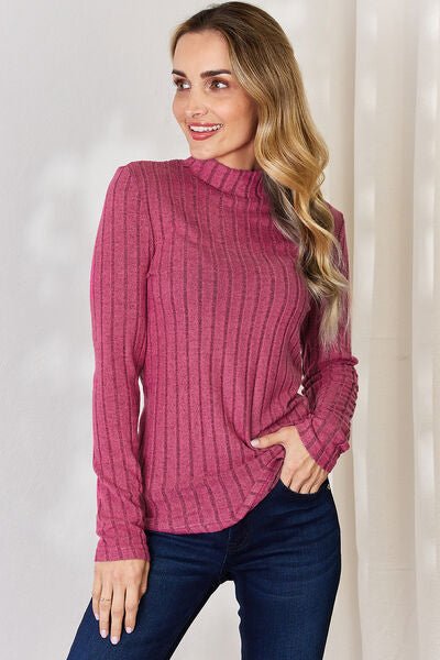 Basic Bae Full Size Ribbed Mock Neck Long Sleeve T-Shirt - Loulou Boutique