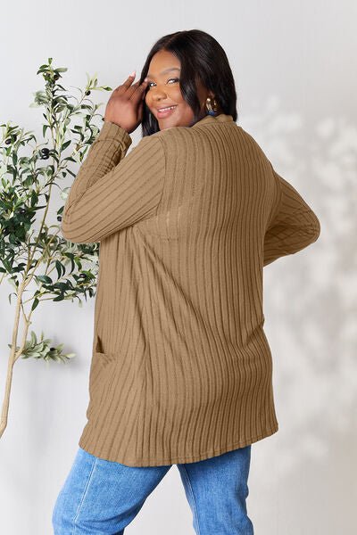Basic Bae Full Size Ribbed Open Front Cardigan with Pockets - Loulou Boutique