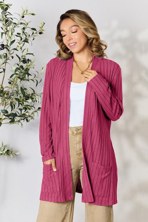 Basic Bae Full Size Ribbed Open Front Cardigan with Pockets - Loulou Boutique