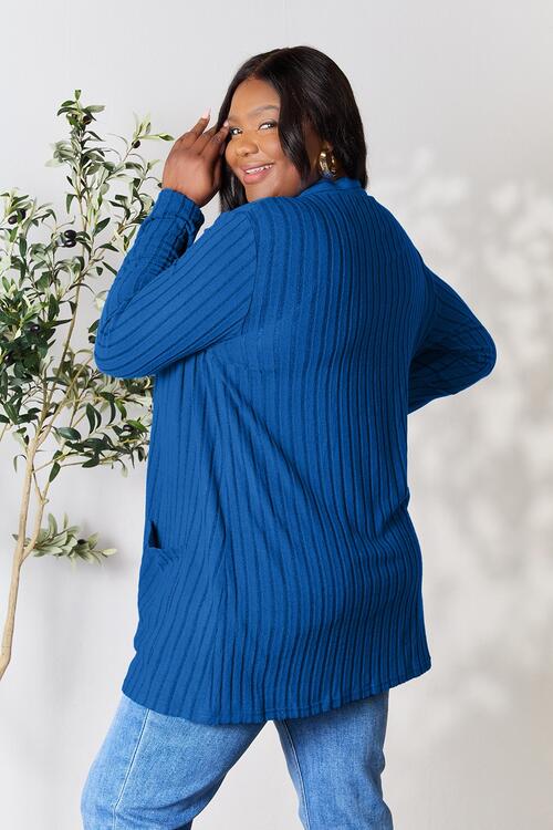 Basic Bae Full Size Ribbed Open Front Cardigan with Pockets - Loulou Boutique