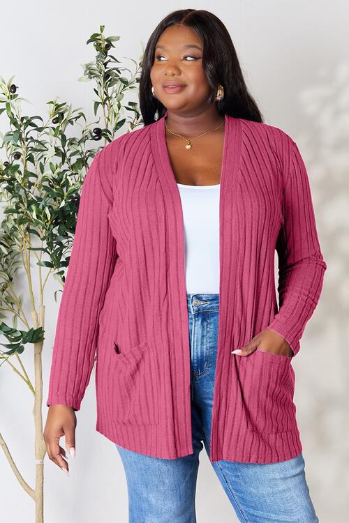 Basic Bae Full Size Ribbed Open Front Cardigan with Pockets - Loulou Boutique