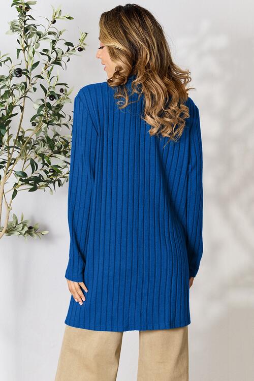 Basic Bae Full Size Ribbed Open Front Cardigan with Pockets - Loulou Boutique