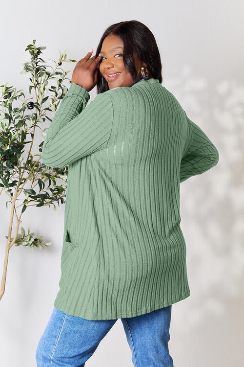 Basic Bae Full Size Ribbed Open Front Cardigan with Pockets - Loulou Boutique