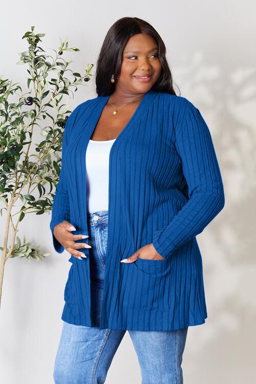 Basic Bae Full Size Ribbed Open Front Cardigan with Pockets - Loulou Boutique