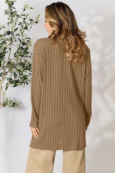 Basic Bae Full Size Ribbed Open Front Cardigan with Pockets - Loulou Boutique