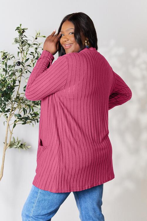 Basic Bae Full Size Ribbed Open Front Cardigan with Pockets - Loulou Boutique