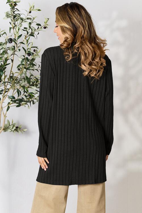 Basic Bae Full Size Ribbed Open Front Cardigan with Pockets - Loulou Boutique