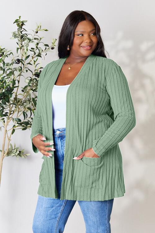 Basic Bae Full Size Ribbed Open Front Cardigan with Pockets - Loulou Boutique