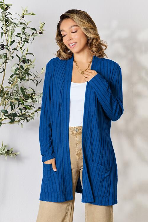 Basic Bae Full Size Ribbed Open Front Cardigan with Pockets - Loulou Boutique