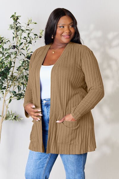 Basic Bae Full Size Ribbed Open Front Cardigan with Pockets - Loulou Boutique