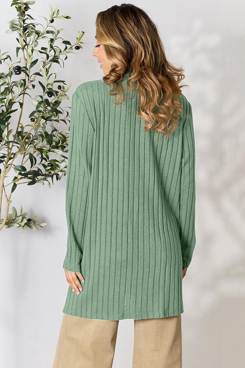 Basic Bae Full Size Ribbed Open Front Cardigan with Pockets - Loulou Boutique