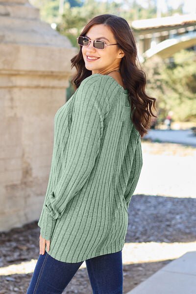 Basic Bae Full Size Ribbed Round Neck Long Sleeve Knit Top - Loulou Boutique