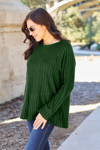 Basic Bae Full Size Ribbed Round Neck Long Sleeve Knit Top - Loulou Boutique