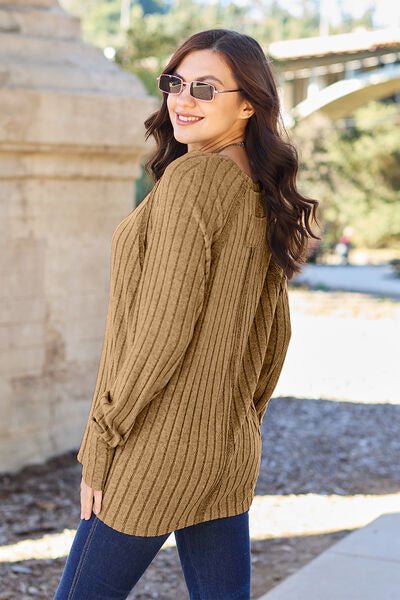 Basic Bae Full Size Ribbed Round Neck Long Sleeve Knit Top - Loulou Boutique