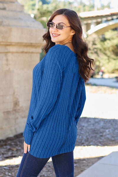 Basic Bae Full Size Ribbed Round Neck Long Sleeve Knit Top - Loulou Boutique