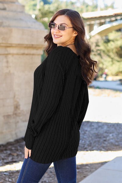 Basic Bae Full Size Ribbed Round Neck Long Sleeve Knit Top - Loulou Boutique