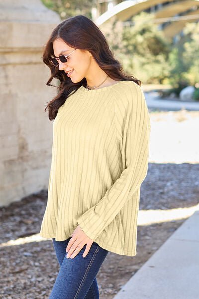 Basic Bae Full Size Ribbed Round Neck Long Sleeve Knit Top - Loulou Boutique