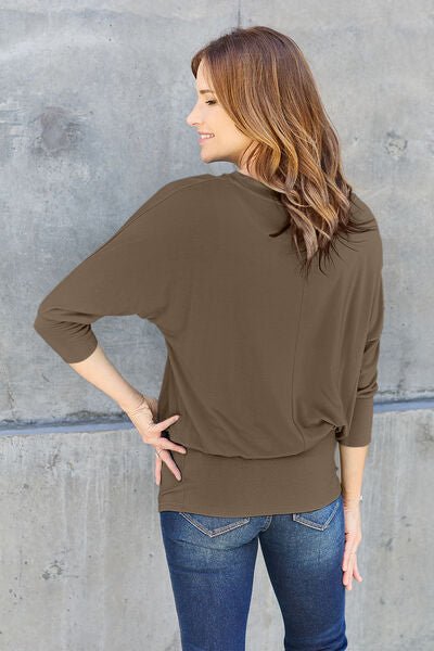 Basic Bae Full Size Round Neck Batwing Sleeve Blouse - Loulou Boutique