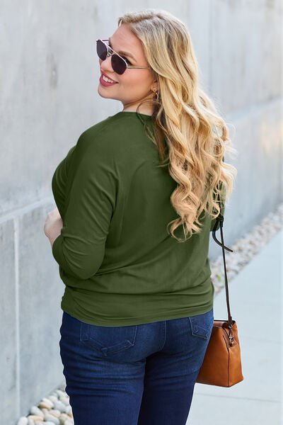 Basic Bae Full Size Round Neck Batwing Sleeve Blouse - Loulou Boutique