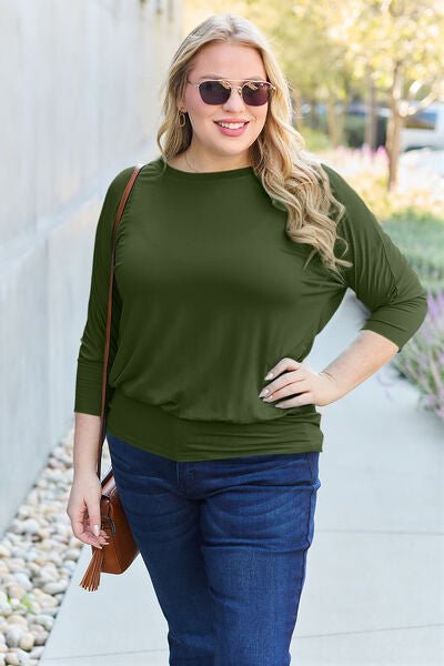 Basic Bae Full Size Round Neck Batwing Sleeve Blouse - Loulou Boutique