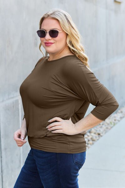 Basic Bae Full Size Round Neck Batwing Sleeve Blouse - Loulou Boutique
