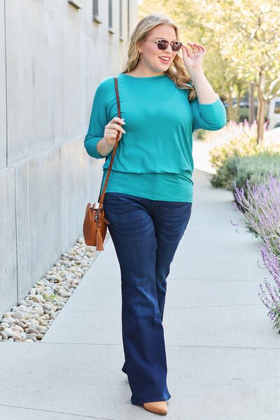 Basic Bae Full Size Round Neck Batwing Sleeve Blouse - Loulou Boutique