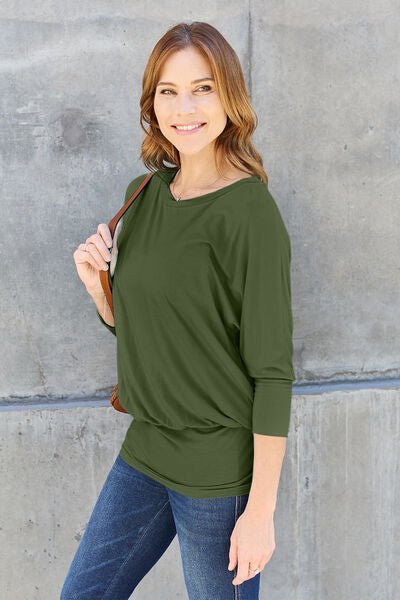 Basic Bae Full Size Round Neck Batwing Sleeve Blouse - Loulou Boutique