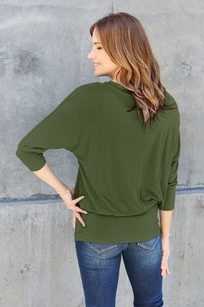 Basic Bae Full Size Round Neck Batwing Sleeve Blouse - Loulou Boutique