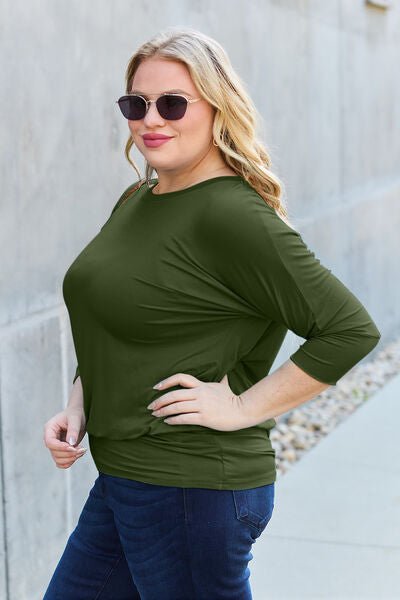 Basic Bae Full Size Round Neck Batwing Sleeve Blouse - Loulou Boutique