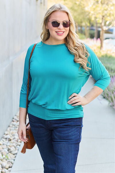 Basic Bae Full Size Round Neck Batwing Sleeve Blouse - Loulou Boutique