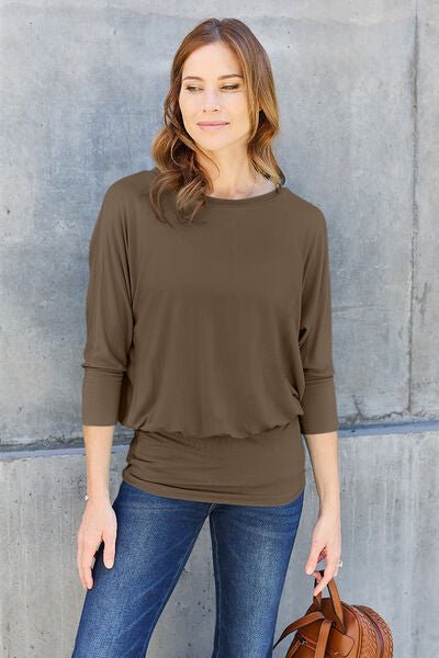 Basic Bae Full Size Round Neck Batwing Sleeve Blouse - Loulou Boutique