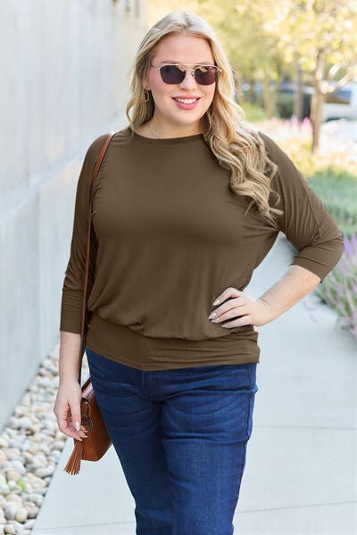 Basic Bae Full Size Round Neck Batwing Sleeve Blouse - Loulou Boutique