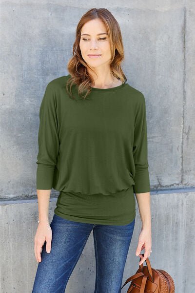 Basic Bae Full Size Round Neck Batwing Sleeve Blouse - Loulou Boutique